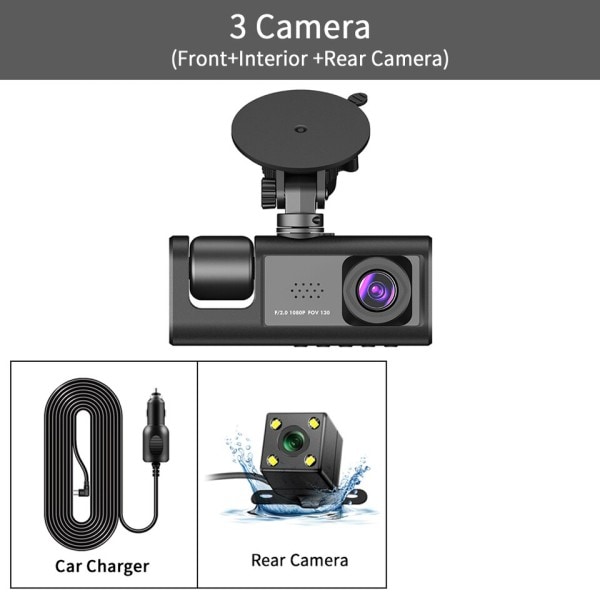 3 Channel Bil DVR HD 1080P 3-Lens Indvendigt Køretøj Dash CamThree Way Camera