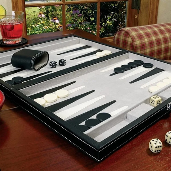 Spil skak bræt backgammon sæt med syet sort læderetui
