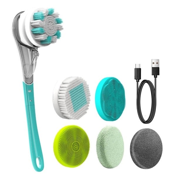 6 i 1 Elektrisk Bad børste Silicone Ryg Scrubber USB Genopladelig Roterende Bruser Børste