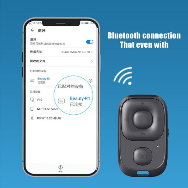 Trådløs Bluetooth Kompatibel Fjernkontroll Kontroll Knapp Oppladbar Selfie Kamera Lukker