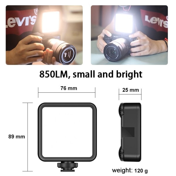VL81 LED Video Lys Kamera Lys 3200-5600K 850LM 6.5W Med Kald Shoe Mini Vlog Fill Light 3000mAh Panel Lampe