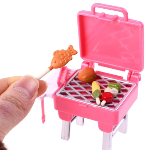 Nukkekoti Pienoismalli Kalusteet Mini BBQ Grilli Klipseillä Liha Hampurilainen setti