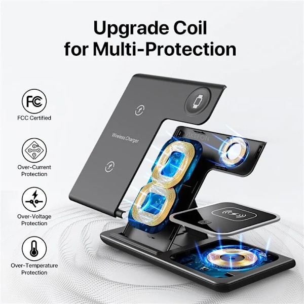 3 In 1 Trådløs lader Stativ Pad For iPhone 14 13 12 11 X Apple Watch 8 7 Airpods Foldable 15W Phone Rask Lading Dokk  Stasjon