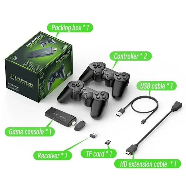 Video Game Stick Lite 4K Video Game M8 Console 64GB Double Wireless Controller