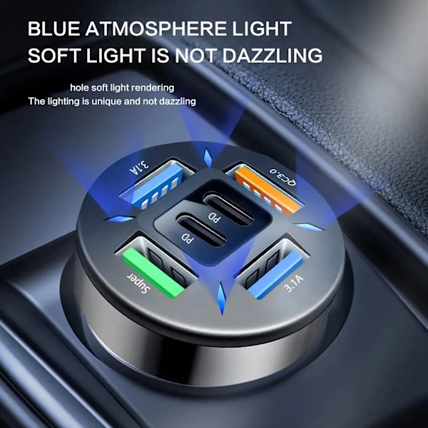 Ny Bil Dubbel PD 6-portar Universal Supersnabb Laddning Konvertering Plug Multifunktion Mobil Telefon Bil Laddare