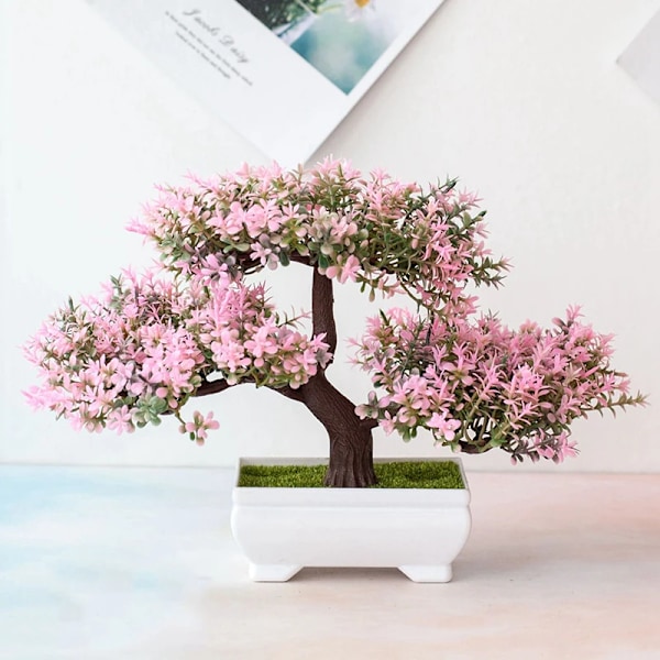 Kunstige planter bonsai små træer potte falske planter blomster potte pynt til hjem fest bryllup pynt tilbehør