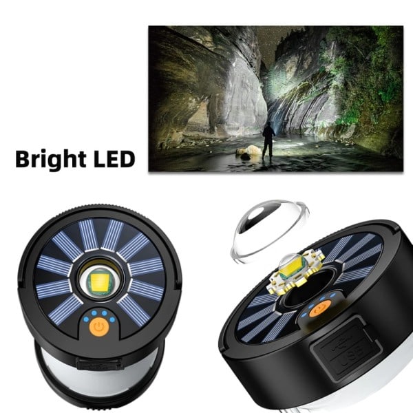 Sol Lantern Camping Lys Udendørs Belysning Genopladelig Lampe Kraftfuld Lommelygte