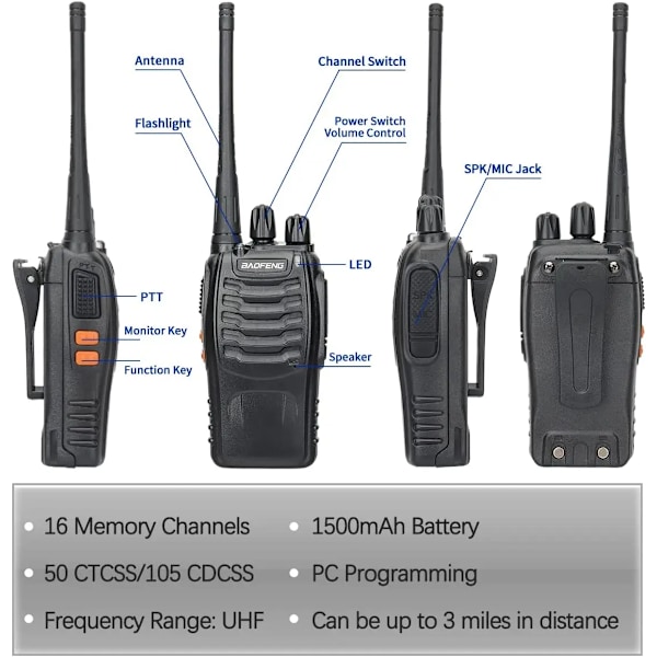 2 pieces  Walkie Talkie UHF 400 470MHz 888s Long Range To Way Skinke Radios Transceiver for Jakt Hotell