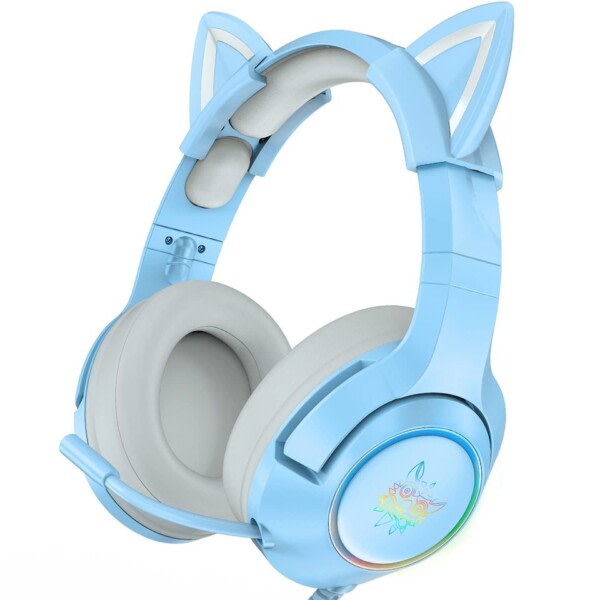 Sød kat øre hovedtelefon med mikrofon gaming headset og støjreducerende med led lys
