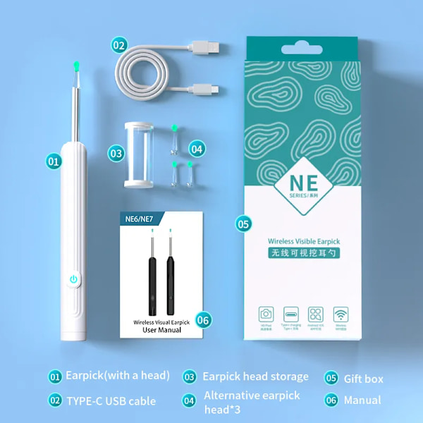Smart Visual Ear Sticks Otoscope 1296P Endoscope Wax Removal Verktyg Earpick