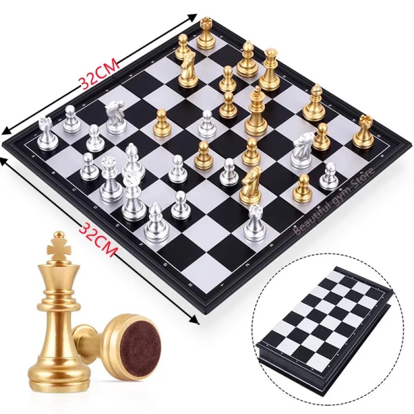 Middelaldersk Sjakk Sett Med Høy Kvalitet Sjakkbrett 32 Gull Sølv Sjakk  Bykker Magnetisk Brett Spill Sjakk Figur sett ff8f | Fyndiq