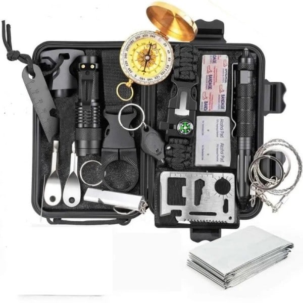 Survival kit set militär utomhus resor mini camping verktyg hjälp kit nödsituation  överleva armband vissla filt kniv