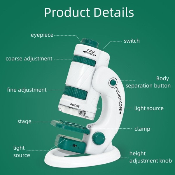 Kids Science Microscope Legetøj Kit 60-180x Pædagogisk Mini Lomme Håndholdt Mikroskop