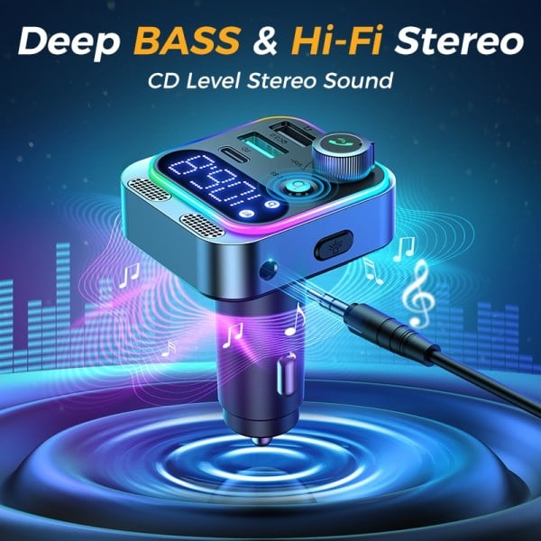 Bluetooth 5.3 FM sender for bil sterkere dobbel mikrofoner dyp bass lyd