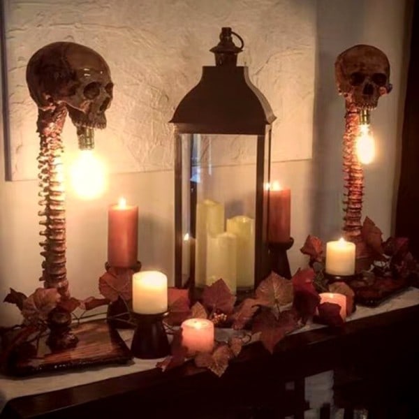 Halloween Skulle Skelet Lampe Rædsel 3D Statue Bord Lampe Kreativt Fest Ornament