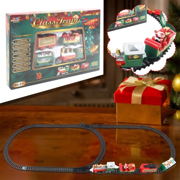 Elektrisk jul tåg leksak med ljus ljud tåg spår set gör-det-själv järnväg spår pedagogiska leksaker