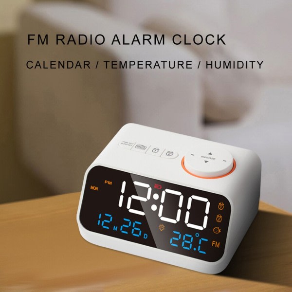 FM Radio LED Alarm Klocka för Sängbord Väckning Digital Bord Kalender