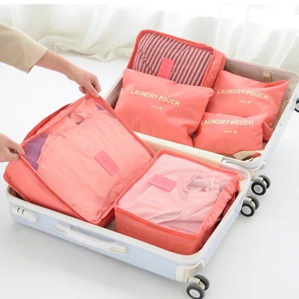 6 stykker Pink Rejse Opbevaring Taske Stor Kapacitet Vandtæt Bagage