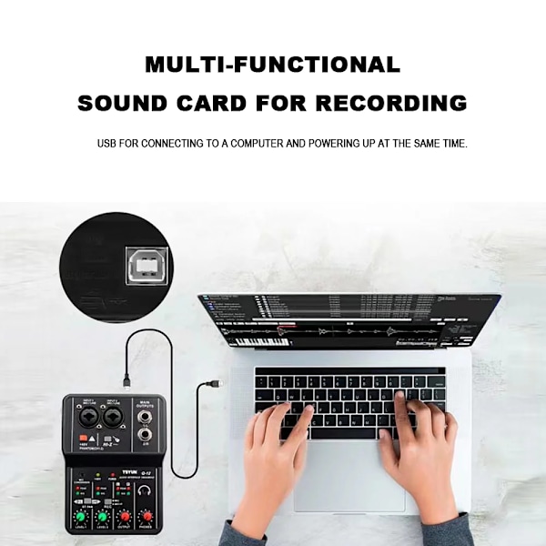 Hög kvalitet 2 kanaler Professionell bärbar Ljud gränssnitt ljudkort konsol mini USB MIXER för gitarr inspelning studio sång