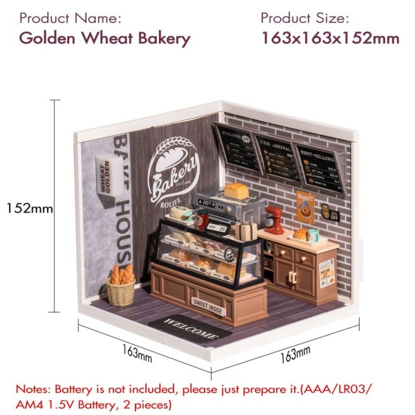 Robotime Rolife 3D Puzzle Kit Bygg ditt egen Golden Wheat Bakery et sjarmerende og intrikat DIY miniatyr hus sett for barn