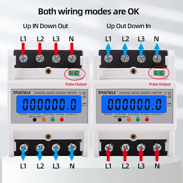 Din skena 380V 3 fas 4 tråd elektronisk watt ström förbrukning energi mätare wattmätare
