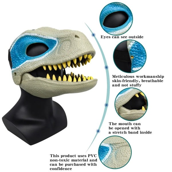 3D Dinosaurie Mask Lifelike Raptor Dino Moving Jaw Dinosaur Mask