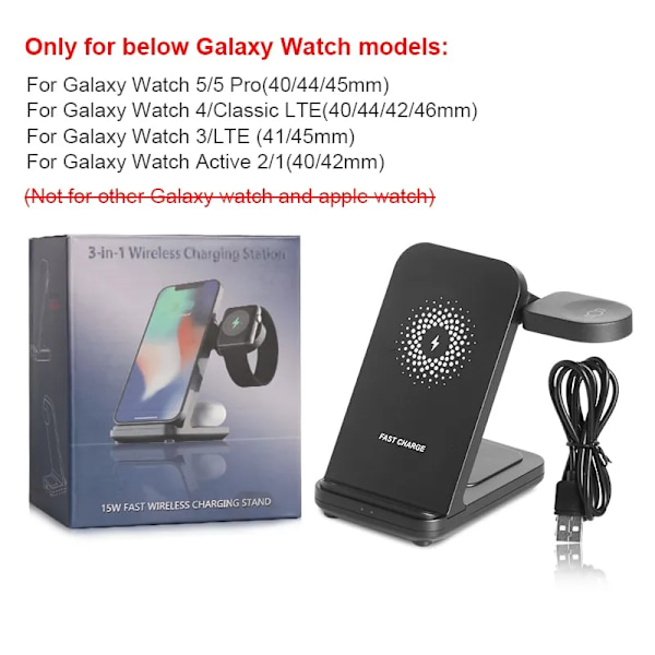 Trådlösa laddare 3 i 1 för Galaxy klocka 5 Pro snabb laddning station för Samsung Galaxy klocka