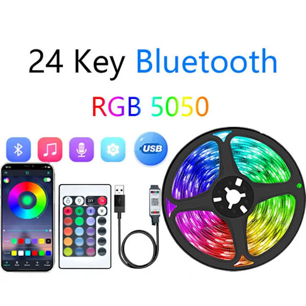 Hög kvalitet LED Strip Ljus RGB APP Kontroll Färgskiftande Ljus med 24 tangenter Fjärrkontroll Läge för Rumsdekoration Bluetooth RGB