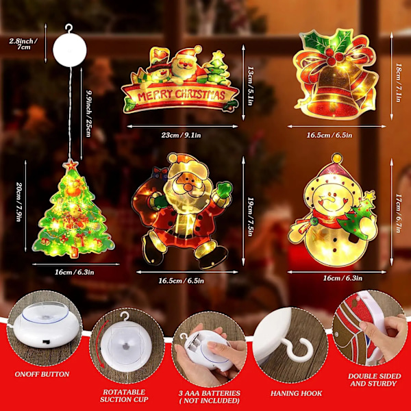Jul Vindu Lys LED Blinker Hengende Jul Vindu Silhuett Dekor med sugekopp krok til jul