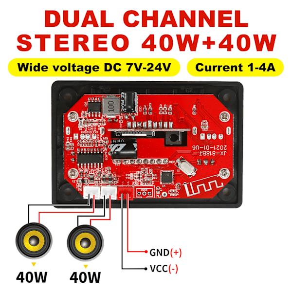 Bluetooth 5.0 MP3 Dekoder Bord 2*40W 80W Forsterker Lyd spiller