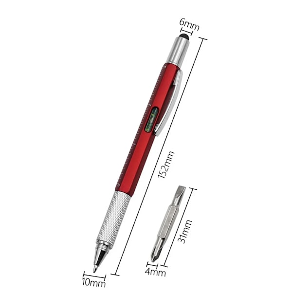 Multifunksjon Verktøy Penn 6 In 1 Metal Ballpoint Penn