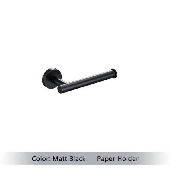Badrum Tillbehör Hårdvara Set Kit Handduk Bar Vägg fäste Matt Svart Toalett Papper Hållare Hand Robe Krok Hängare Rostfritt Stål