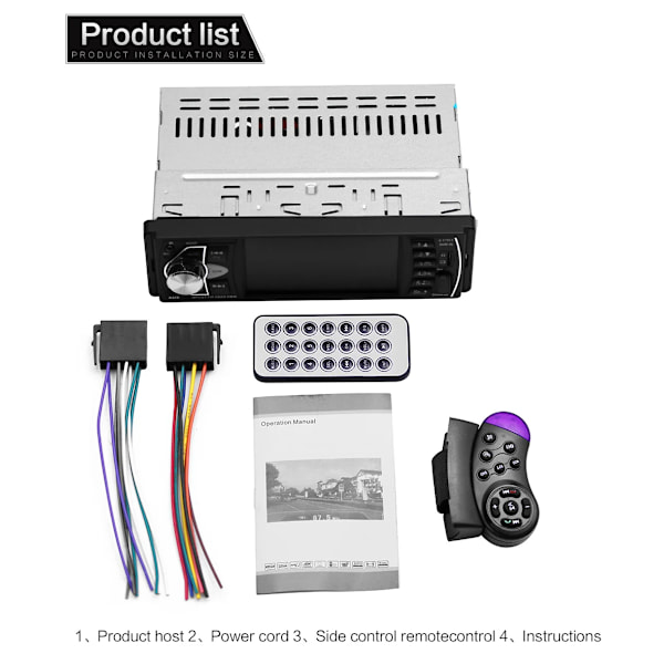 4,1 tommer Bil Radio 1Din Audio Stereo FM Bluetooth Rat Hjul