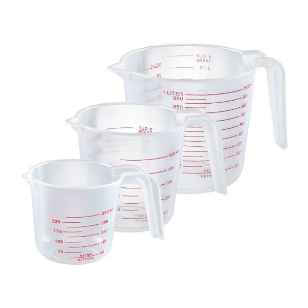 3 kpl 250-500-1000 Ml muovi läpinäkyvä asteittainen mitat kuppi kotitalo keittiö leivonta mittaus työkalu sarja kahva design kupit