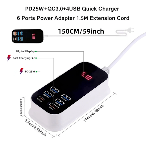 50W flera portar USB laddare PD25W Typ C QC3.0 snabb laddning skrivbord vägg ström adapter telefon UK EU US Korea plugg snabb laddning