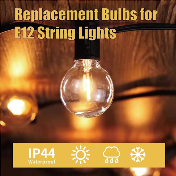 25 stykker G40 1W LED String Lys Erstatning Pære E12 220V Varm Hvit 2200K LED Lamper Bytt 7W Glødelamper Pærer Plast
