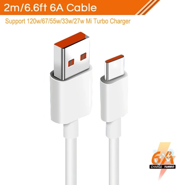 200cm 120W Til Xiaomi Turbo Oplader Kabel 33W Hurtig Opladning 6A