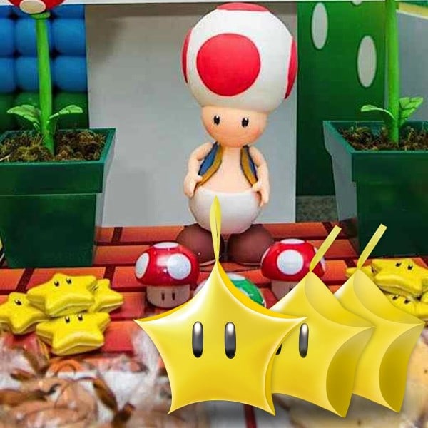 Mario Bros tähden muotoiset karamellirasiat nauhoilla