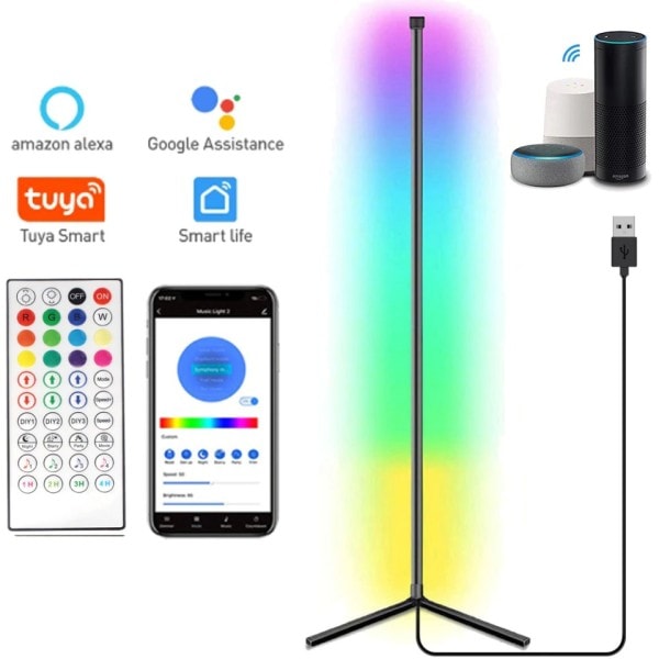 Stue Værelse Dæmpbar Hjørne Gulv Lampe 150cm Stativ Tuya Smart RGB LED Humør Lys