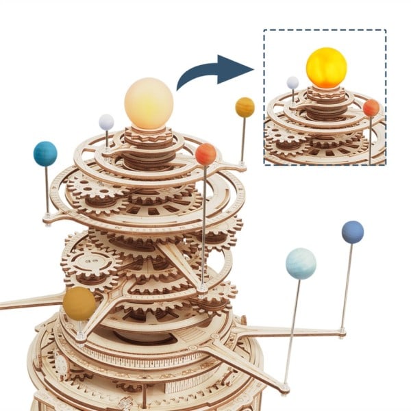 Mekanisk Orrery 316PCS Rotable DIY 3D Trä Pusssel Modell Byggnad Block Kits Leksak