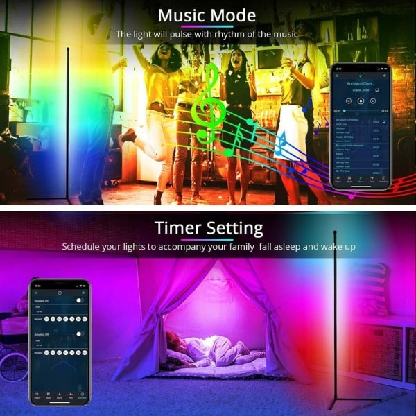 Stue Værelse Dæmpbar Hjørne Gulv Lampe 150cm Stativ Tuya Smart RGB LED Humør Lys
