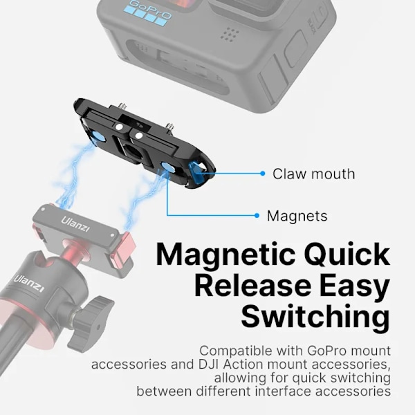 Magnetisk Base for GoPro til DJI Action Kamera Konvertering Standard Skrue Støtte Plate Adapter Mount