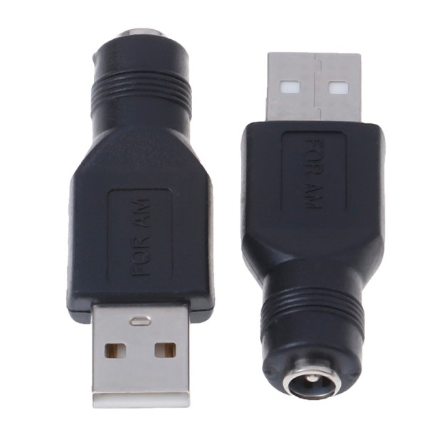2st svart USB hona till 5,5mm X 2,1mm hona DC ström omvandlare laddare adapter