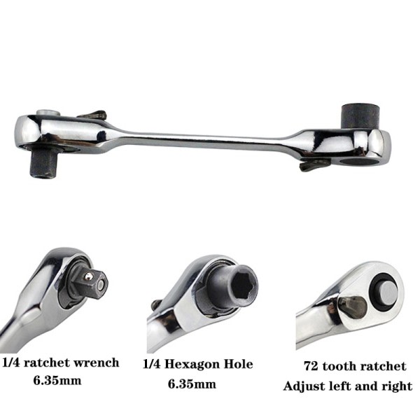2 i 1 Mini Hex Bit Driver Skruetrækker Håndtag Tovejs Quick Release Nøgle Skruenøgle Dobbelt hoved skralde fatning nøgle