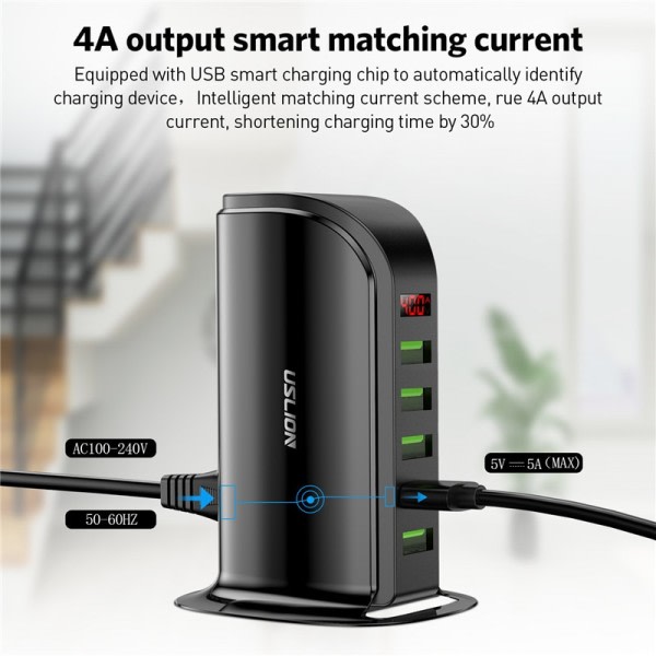 5 Multi Port USB lader Hub For Mobil Telefon EU  Plug LED Display USB Lading Desktop Station Dock ladere