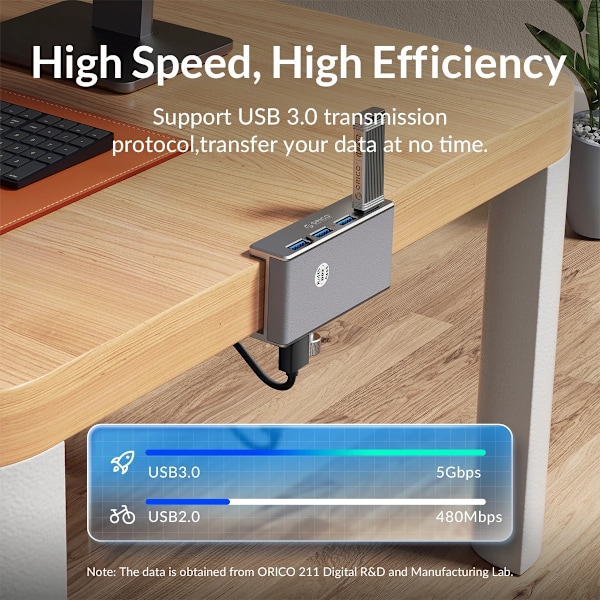 Data Transmission Hub Aluminium 4 Porte USB 3.0 Clip HUB