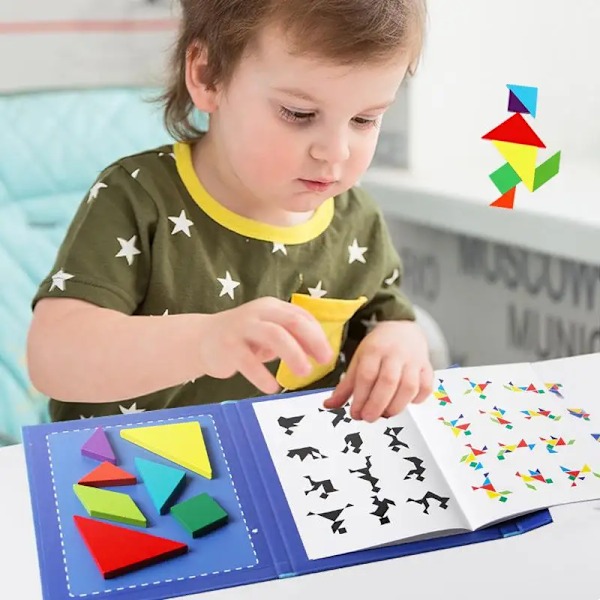 Trä sticksåg magnetisk tangram pussel bok utbildning leksaker för barn bebis barn bärbar montessori inlärning intelligens