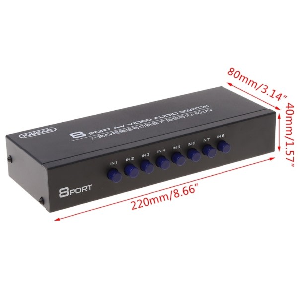 8-Way AV Switch RCA Switcher 8 in 1 out Composite Video L/R Selector Box