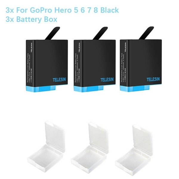1220mAh 3Pack Batteri 3 Slots LED Lys Batteri Oplader Opbevaring Boks Type C Kabel