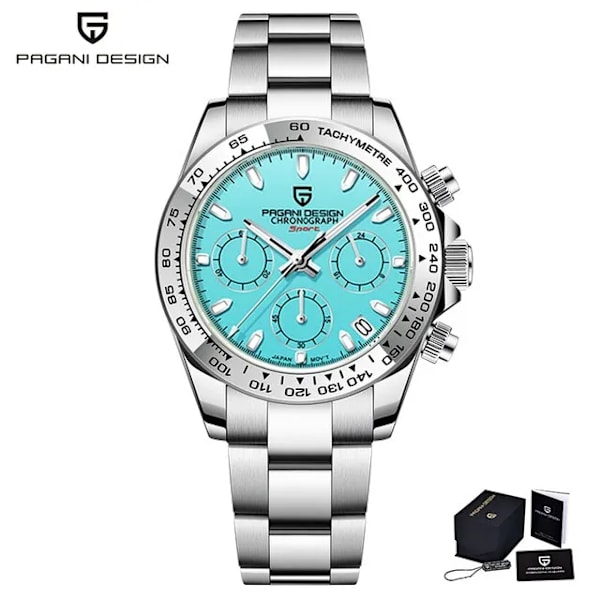Rustfrit stål Bezel Mænd Quartz Armbåndsure Luksus Safir Glas Kronograf Ur